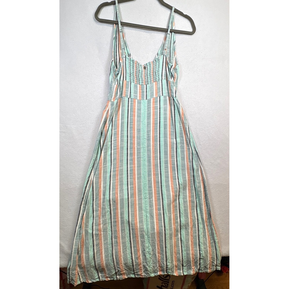 Roxy Womens Striped Maxi Dress Mint Green Coral V-Neck Smocked Back Size Large - Picture 3 of 14